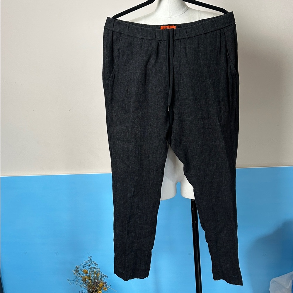 Barena Linen Charcoal Gray Black Slim Fit Joggers with Elastic Cuffs size 50